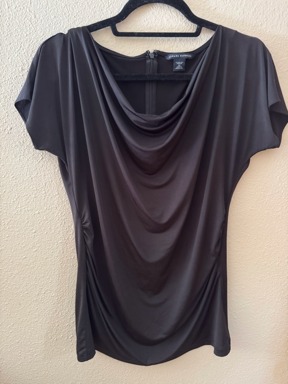 Banana Republic Black Cowl-Neck Draped Short-Sleeve Top
